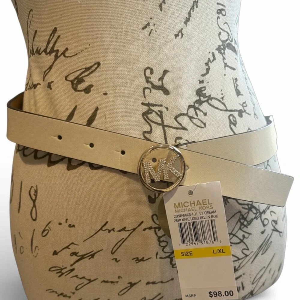 Michael Kors Cream Belt with Gold Logo Buckle